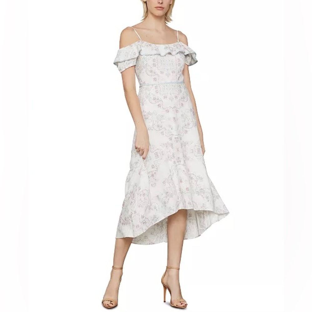 BCBG Maxazria Printed off the Shoulders Midi Dress